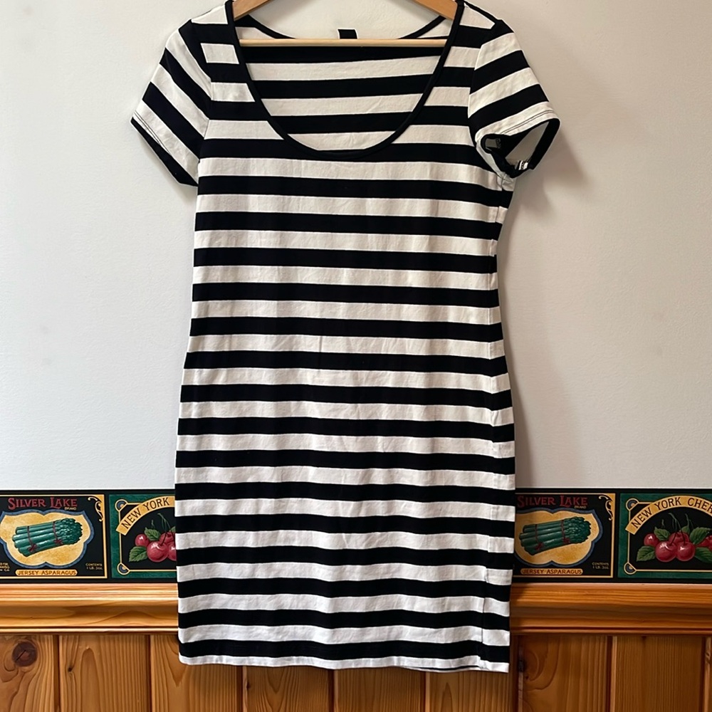 Women’s Black and Off White Striped Dress